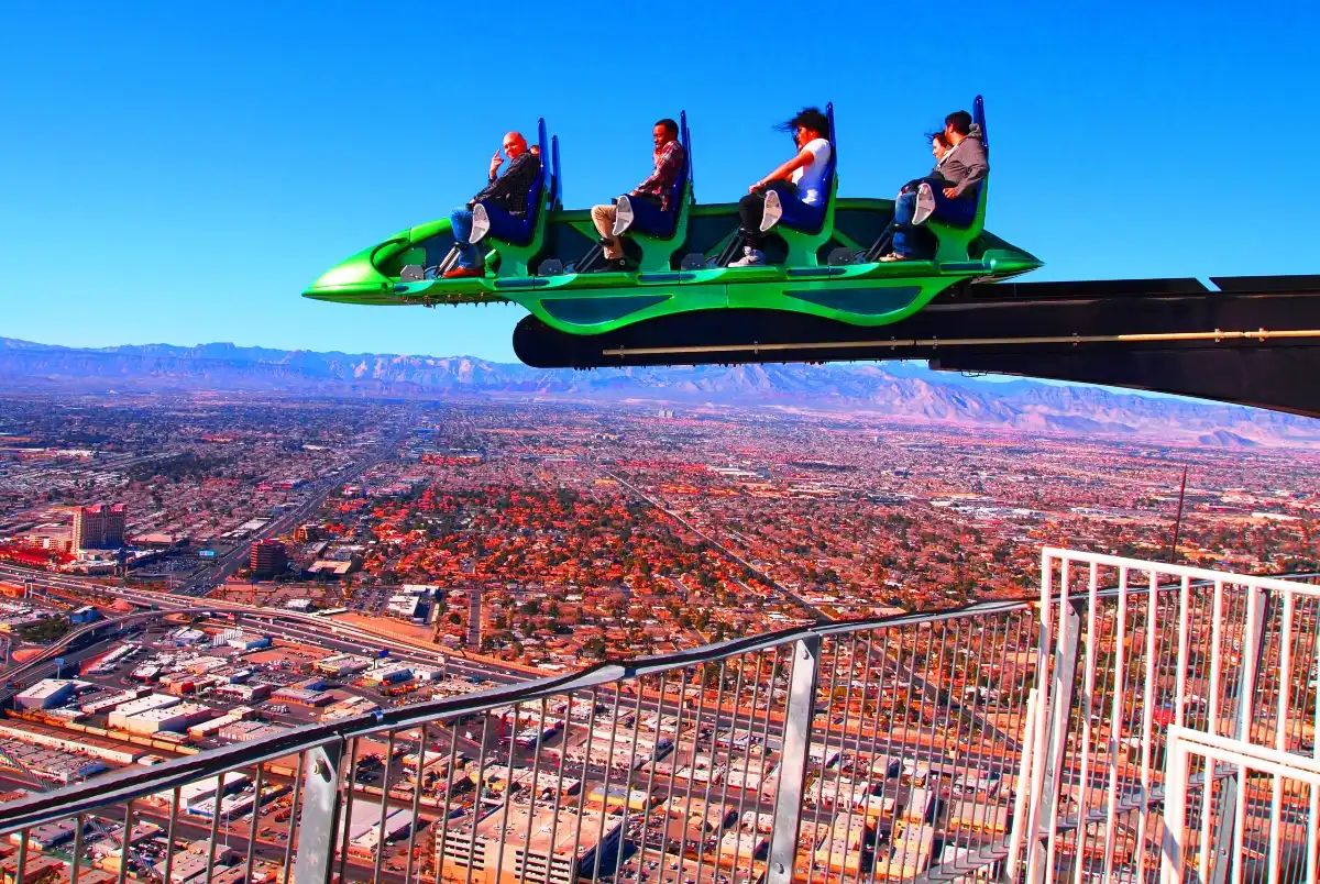 Big Shot and X-Scream thrill rides atop The STRAT Tower Las Vegas